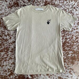 Off-White Men's Cream and Tan T-shirt